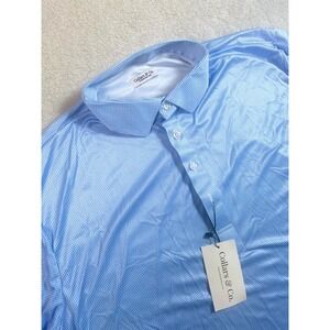 Collars & Co. Polo Shirt Mens XL Blue Houndstooth Stretch Dress Collar Relaxed‎